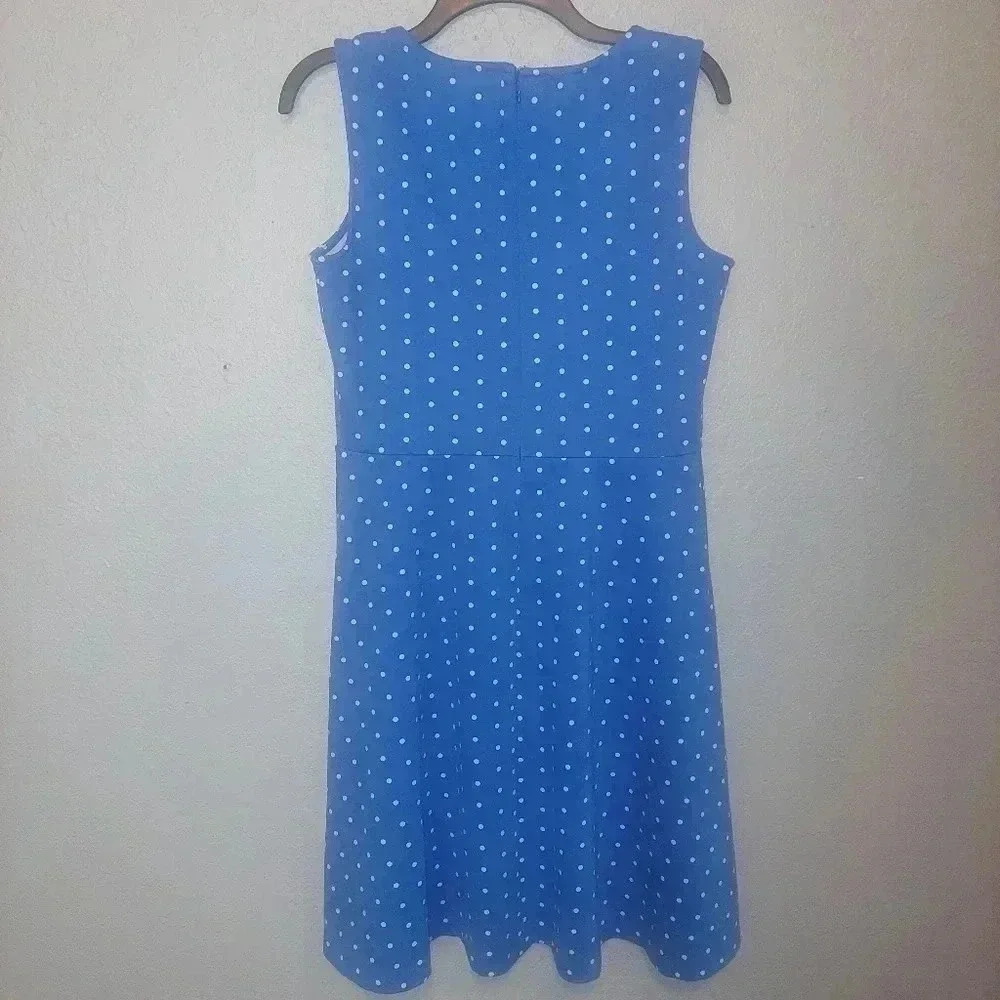 Talbots Blue White Polka Dot Sleeveless Dress Back Zip Love Lucy Size Medium - Picture 2 of 7